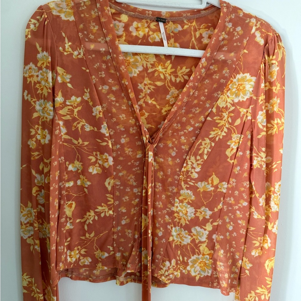 Free People Floral Rust Blouse